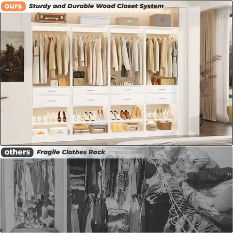 Game Changing Modular Closet System With Eight Roomy Wooden Drawers Four Heavy Duty Hanging Rods And Tilt Out Shoe Rack No Hassle Setup Bedroom Wardrobe Organizer White