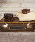 Two Pack Black Leather Drawer Handles With Mounting Screws For Cabinets, Drawers, Trunks And Suitcases on vintage trunk