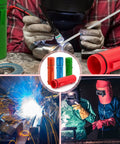 4 Pack Welding Rod Storage Tubes 14 Inch Electrode Holder Containers in use, showing red, blue, green, and orange canisters