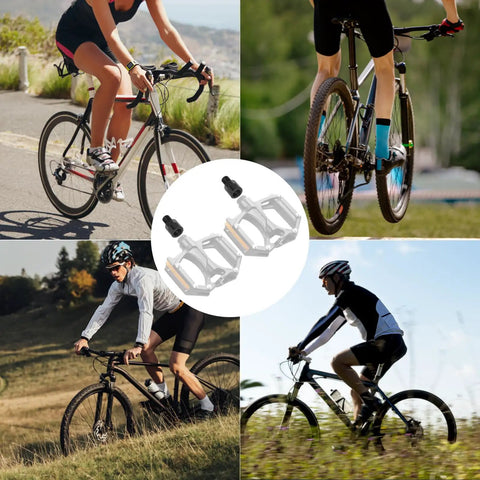 Bike Pedal Adapter Nine Sixteenths To One Half Inch Aluminum Alloy Bicycle Pedal Adapter showcased with cyclists in action
