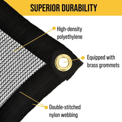 Heavy Duty Knitted Mesh Tarp 10x12ft Black Shade With Grommets Built Tough Blocks Sixty Percent Light Water Resistant Detail