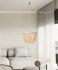 Plug In Wood Beaded Chandelier With 20 Foot Hanging Cord 3 Light Boho Farmhouse Ceiling Fixture For Bedrooms in living room