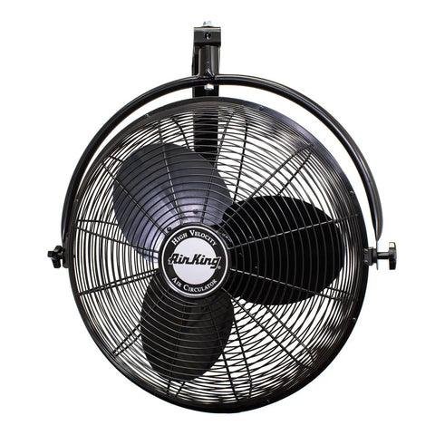 Front view of Industrial Grade Wall Mount Fan 20 Inch Black One Sixth Horsepower Three Speed 120 Volt Heavy Duty Fully Enclosed Ball Bearing Motor