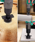 HYCHIKA 19-piece hole saw kit with drill and blades; green cordless drill shown drilling wood, PVC pipe, and surface