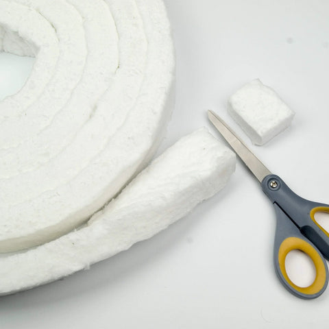 White ceramic fiber blanket strip, 2 in x 1 in x 150 in, high-temperature gasketing for stoves and furnaces