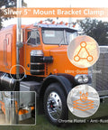 5 Inch Exhaust Stack Mounting Bracket Kit For Peterbilt 379 359 1987 1993 Heavy Duty Silver Finish on orange truck
