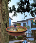 Built Tough Tree Mounted Bird Feeder With Brick Red Bath Tray 8.5 Inch Diameter 1.85 Inch Deep Heavy Duty Iron Finish installed on tree
