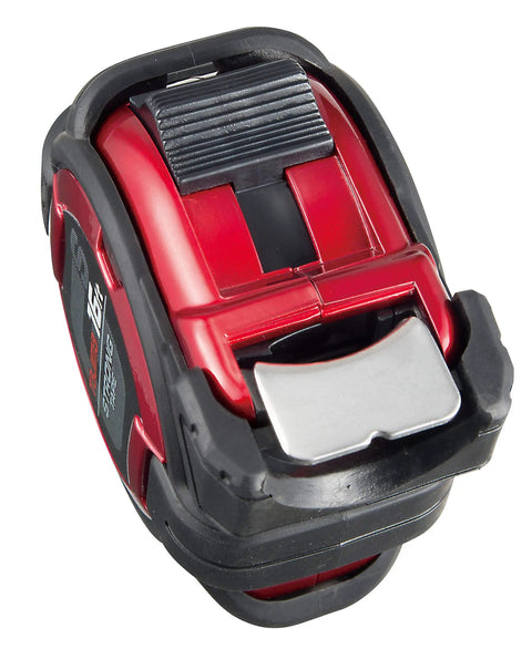 Tape Measure 16ft 5m 1 Inch GS Lock with acrylic coated blade, quick fit belt clip, rugged case, top view