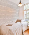 Bedroom accent wall with DIY Friendly Ink Lines Geometric Wall Stencil Set 2 Pack 17x39 Inches for easy stencil design.