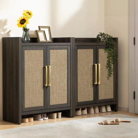 Front view of cabinets with Ten Pack Brass Gold Solid Square Cabinet Pulls And Drawer Handles For Kitchen Cabinets Cupboards And Dressers