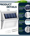 12 Pack Solar Fence Lights Outdoor Waterproof LED Step Lighting Stainless Steel with poly-crystalline solar panels