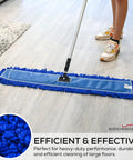 Top Shelf Microfiber Dust Mop Head Replacement For Standard 36 Inch Frames on wood floor, showing blue ultra thick loop weave.