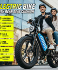 Two adults riding Beast 1500W Peak Electric Bike for Adults with Fat Tire 20 Inch Wheels 70 Mile Range Removable 48V 15Ah Battery 7 Speed