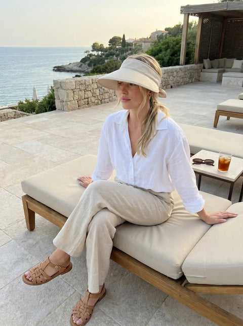 Woman wearing 2-In-1 Women's Sun Visor Hat With Wide Brim Or Zip-Off Top, Lightweight Quick-Dry, UPF 50+, outdoors