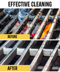 Before and after cleaning with Bristle Free Grill Brush For All Grills Rust Resistant Stainless Steel BBQ Cleaner.