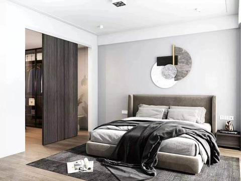 6 Foot Bypass Sliding Closet Door Track Kit For Double Doors With 72 Inch Rails installed in modern bedroom