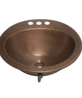 Bell Drop In Handmade Copper Bath Sink With Four Inch Faucet Holes And Overflow, Nineteen Inch Antique Copper, Solid Eighteen Gauge Copper