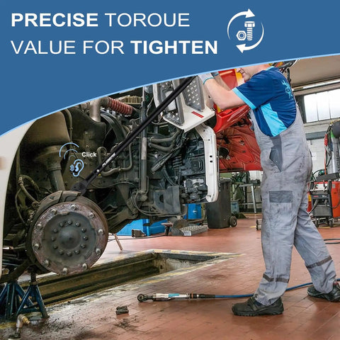 Beefy 3/4 Inch Torque Wrench, Adjustable 100 To 700 Ft-Lb, Dual Direction With 48-Tooth Gear, Pro Grade Tool For Cars Trucks Tractors, High Precision About Three Percent used on a truck axle in a repair shop