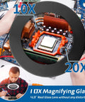 Floor Magnifying Glass With Light And Stand, 10X To 20X Magnification, 72 LED Lamp showing electronic circuit board close-up