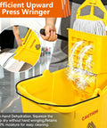 No Sweat Heavy Duty Commercial Mop Bucket On Wheels With Side Press Wringer And 35 Quart Size demonstrating efficient wringing action.