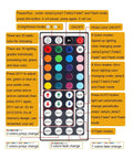 RGB LED Light Strip Remote Controller Dimmer With Wireless IR 44 Keys showing color and mode options