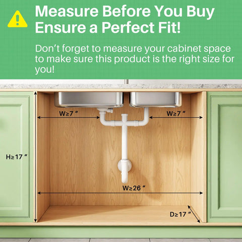 Measurement guidelines for Heavy Duty 2 Pack Under Sink Organizer With Adjustable 3 Tier Metal Pull Out Drawers For Kitchen Cabinet.