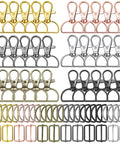 Heavy Duty Keychain Bulk With Swivel Hooks D Rings And Slide Buckles For Handbag Purse Hardware Craft Badass Gear To Build Tough Straps And Slick Bag Upgrades One Inch assorted metal hooks and D rings in gold, silver, rose gold, and black.