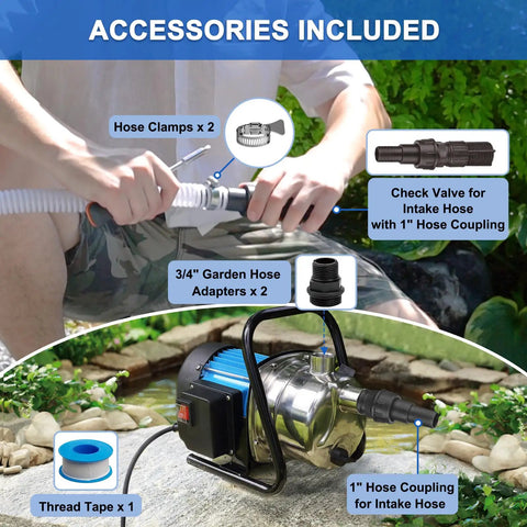 Accessories for 1HP Portable Garden Transfer Pump 900GPH Booster for Lawn Irrigation and Water Draining, Shallow Well Jet Pump