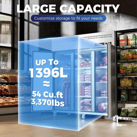 Heavy Duty Stainless Steel Three Door Commercial Fridge With Secure Locks Top Tier Reach In Cooler showcasing 1396L capacity.