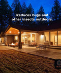 House exterior at night with Black Light 23 Watt Spiral CFL Bulbs 120V E26 Base UL Approved Energy Saver Pack Of 4 illuminating patio.