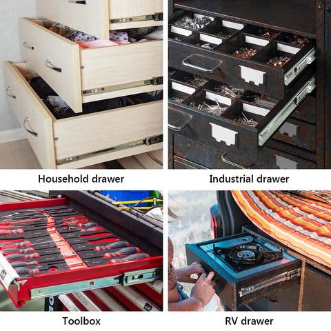 16 Inch Soft Close Drawer Slides With Ball Bearing Full Extension For Cabinet Drawers Heavy Duty 150Lb Capacity 6 Pairs Durable Cold Rolled Steel Rails Smooth Quiet Operation in various applications: household, industrial, toolbox, and RV.