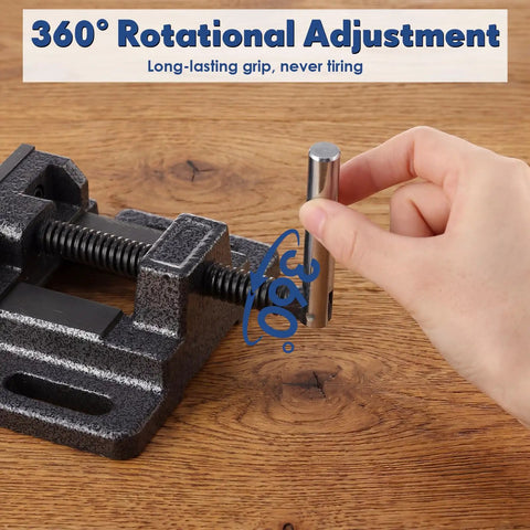 Person adjusting 4 Inch Heavy Duty Vise For Drill Press And Small Bench Vise Built Tough For Home Shop Projects Ideal For Filing Sanding Metalworking Woodworking And Equipment Maintenance Cast Iron Construction with handle