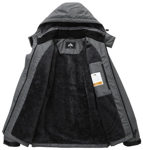 Women's Snow Ski Jacket cozy warm winter coat waterproof windproof built for the slopes, charcoal heather interior with detachable hood