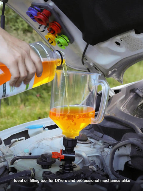 Engine Oil Funnel Kit With Spill Proof Design And Flow Control Valve For Easy Mess Free Oil Changes, Premium Polycarbonate Construction