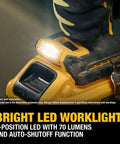 Pro Grade Brushless Cordless Hammer Drill Kit Paired With Half Inch Chuck And Five Amp Hour Battery Plus Lightning Charger showcasing bright LED worklight.
