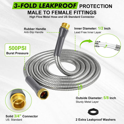 Heavy Duty Burst Resistant Metal Garden Hose With 304 Stainless Steel Outer Shell And Rugged PVC Liner, hose coiled