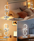 Dope Modern LED Table Lamp With Unique Spiral Design, Stepless Dimming, Chrome Finish Bedside Light on Nightstands