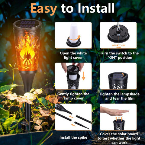 Super Cool Solar Torch Lights Outdoor Six Pack With Realistic Dancing Flickering Flames installation guide.