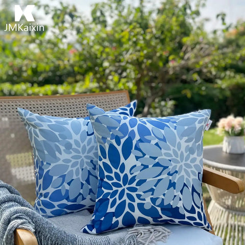Set Of 2 Waterproof Outdoor Throw Pillows With Inserts, 18x18 Inch Square Cushions on garden bench, floral pattern