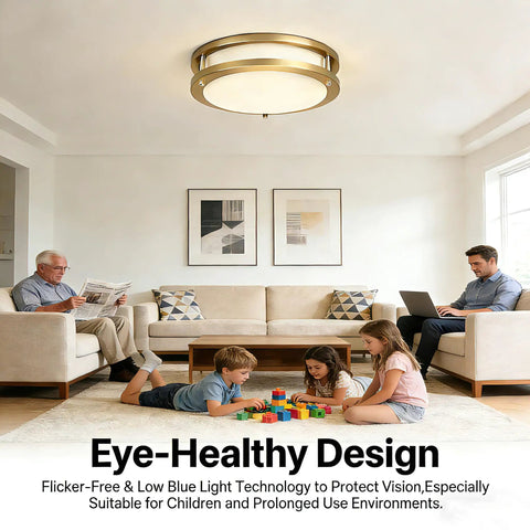 Living room with 36W Dimmable LED Ceiling Light Fixture, Flush Mount Ceiling Light For Bedroom Kitchen Bathroom installed.