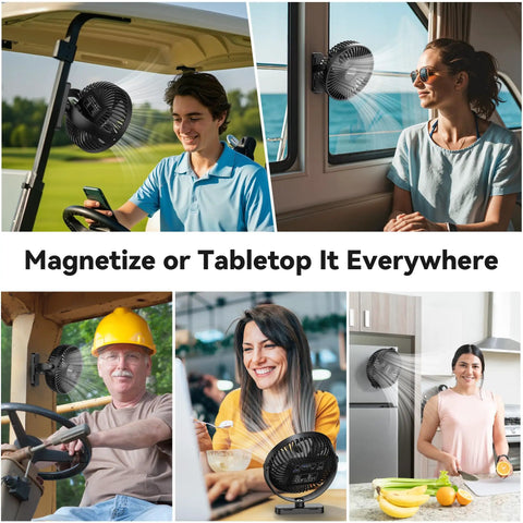 Top Shelf Magnetic Rechargeable Travel Fan For Golf Carts And Cruise Ships 10000Mah Battery keeps users cool in various settings.