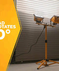 Twin 500 Watt Portable Halogen Work Light With Telescoping Stand Up To 42 Inches 360 Degree Head Rotation in a workshop setting