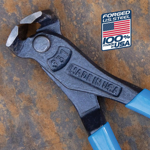End Cutting Nipper Pliers Model 357 with High Leverage XLT Design Made in USA 7-Inch Heavy Duty Wire Cutting Tool, close-up view