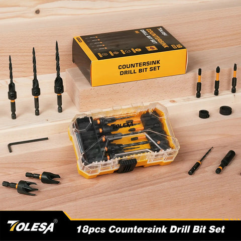 Complete 18-Piece Countersink Drill Bit Set For Wood With Magnetic Extension Bit Holder And Storage Box For DIYers by TOLESA