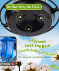 Illustration highlighting features of the Retractable Outdoor Bird Feeder Set with Metal Hanger, snap-lock install, durable black finish.