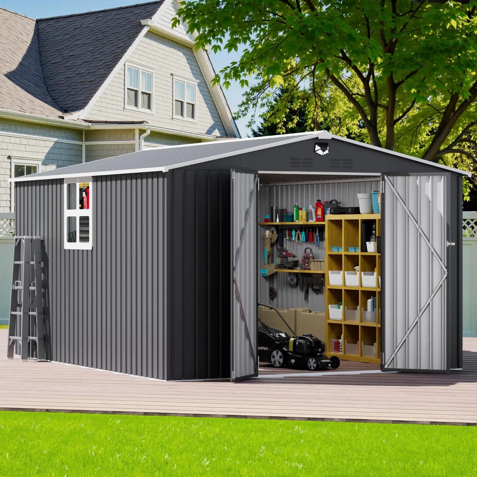 Outdoor Metal Storage Shed 10x12 Ft With Lockable Doors ✓