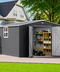 10x12 Ft Outdoor Metal Storage Shed For Backyard And Patio With Lockable Doors, Clear Window, Waterproof Build in Black