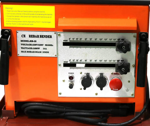 Close-up of controls on Pro Grade Hydraulic Electric Rebar Bender Built Like A Tank To Bend Steel Rods At One Eighty Degrees With Swappable Rollers Handling Six To Thirty Two Millimeter Bars For Contractors Wanting Zero Hassle.