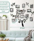 Tree Wall Decal Set With Acrylic 3D Mirror Panels And Photo Frames in living room, black 47 by 47 inches, modern home decor.