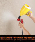 Built Tough Pneumatic Drywall Texture Sprayer Hopper With Bent Tube And No Fuss Top Ups Using 0.8 Gallon Cup And Three Quick Swap Tips For Walls Ceilings Stucco Plaster Waterproof Painting in action spraying texture